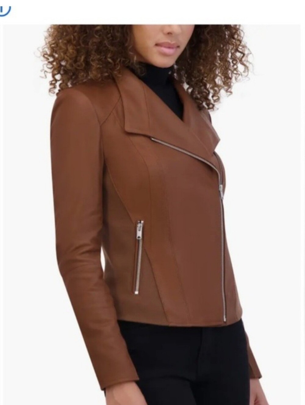 Marc New York Genuine Real Leather Cognac Brown Moto Jacket